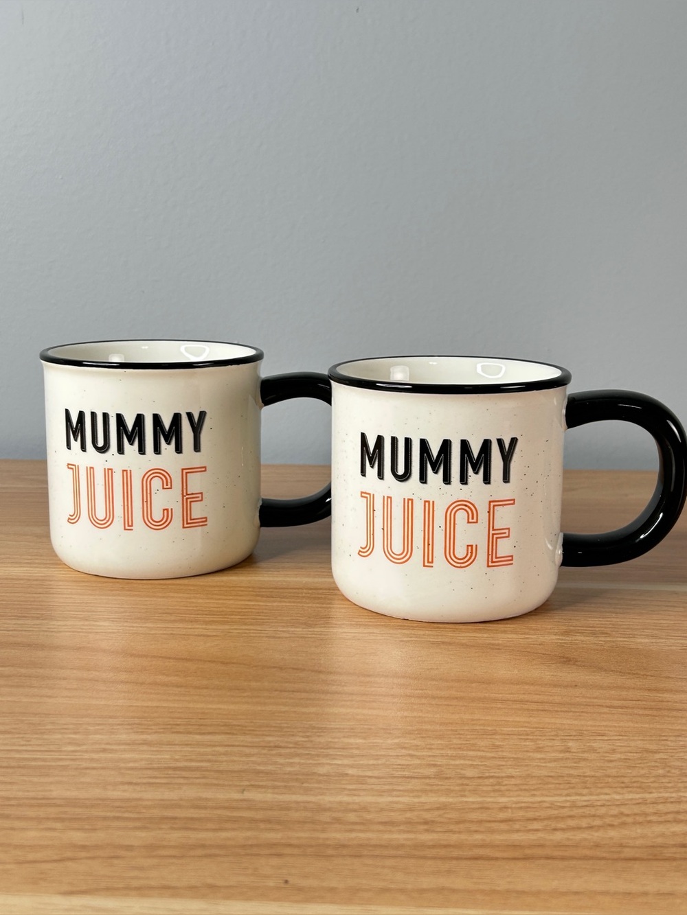 Halloween Mugs Black Orange Cream “Mummy Juice” Set of 2 Celebrate It Party